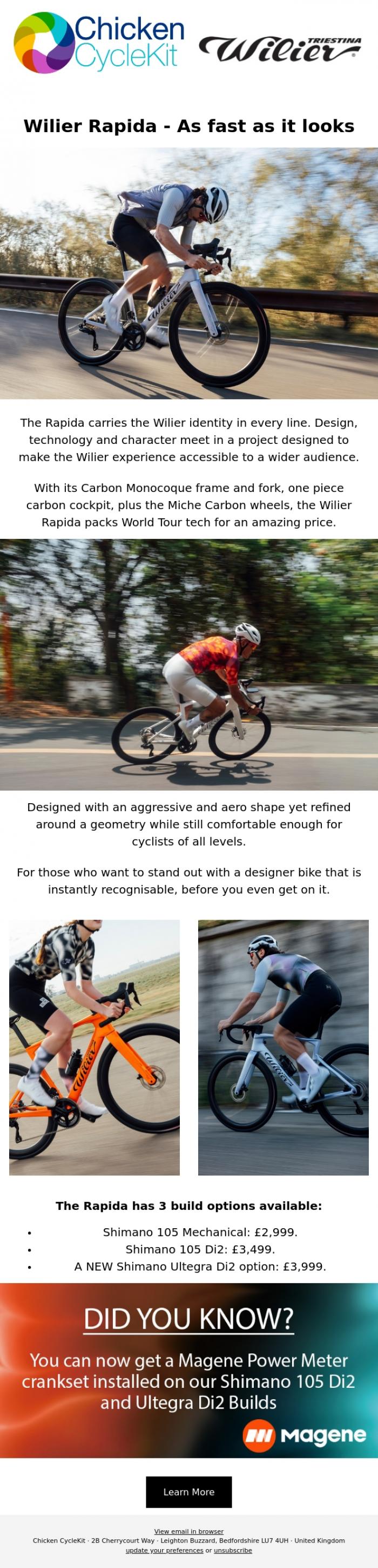 Email Design Inspiration from Chicken CycleKit, The Wilier Rapida - Have you ridden it yet?