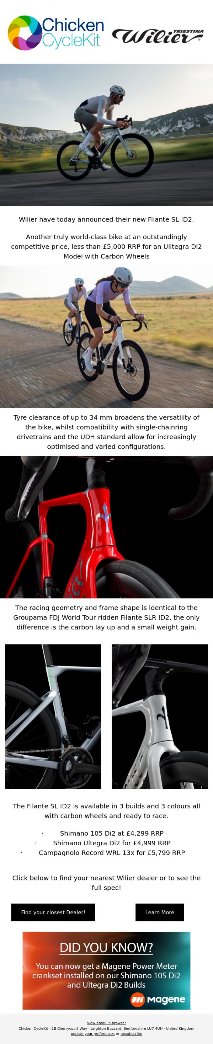 Email Design Inspiration from Chicken CycleKit, Welcome to the NEW Wilier Filante SL ID2