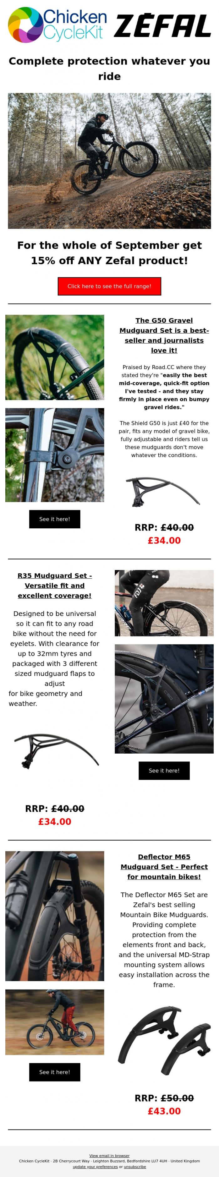 Email Design Inspiration from Chicken CycleKit, Three seriously excellent mudguards for the wetter weather