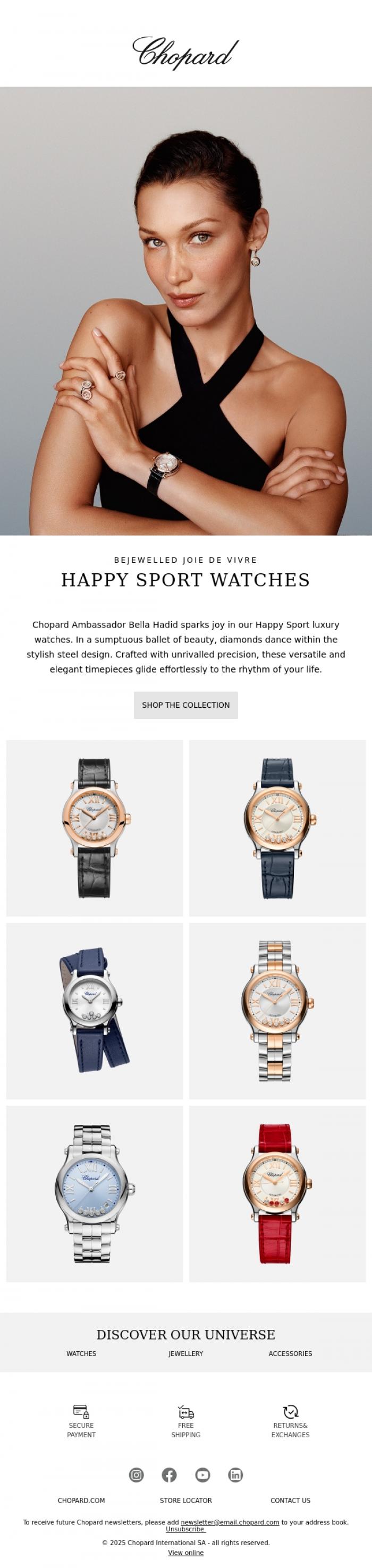 Email Design Inspiration from CHOPARD, Bella Hadid X Happy Sport