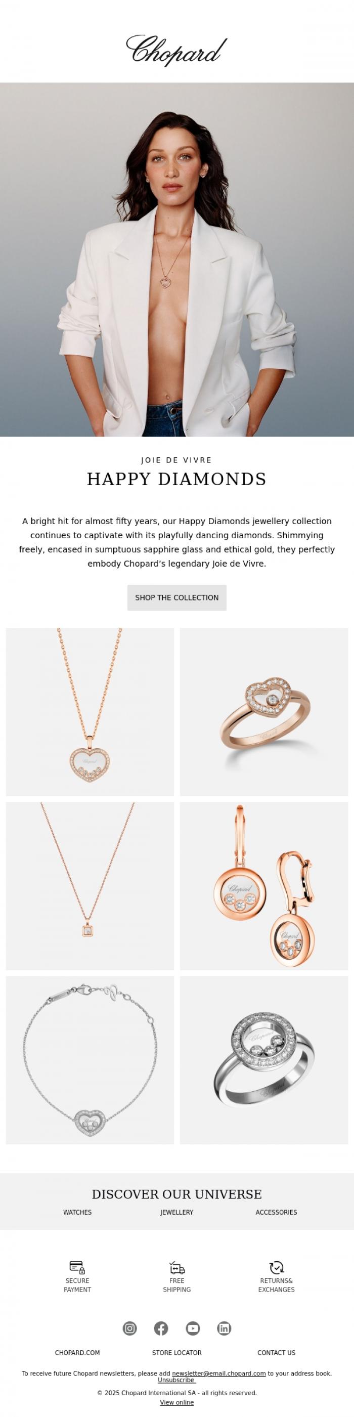 Email Design Inspiration from CHOPARD, Bella Hadid meets Happy Diamonds