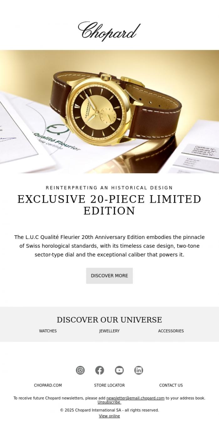 Email Design Inspiration from CHOPARD, L.U.C Qualit&eacute; Fleurier 20th Anniversary Edition