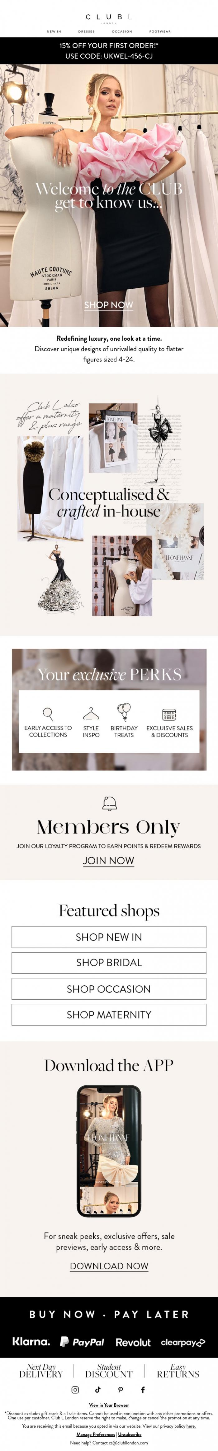Email Design Inspiration from Club L London, You're in the club!