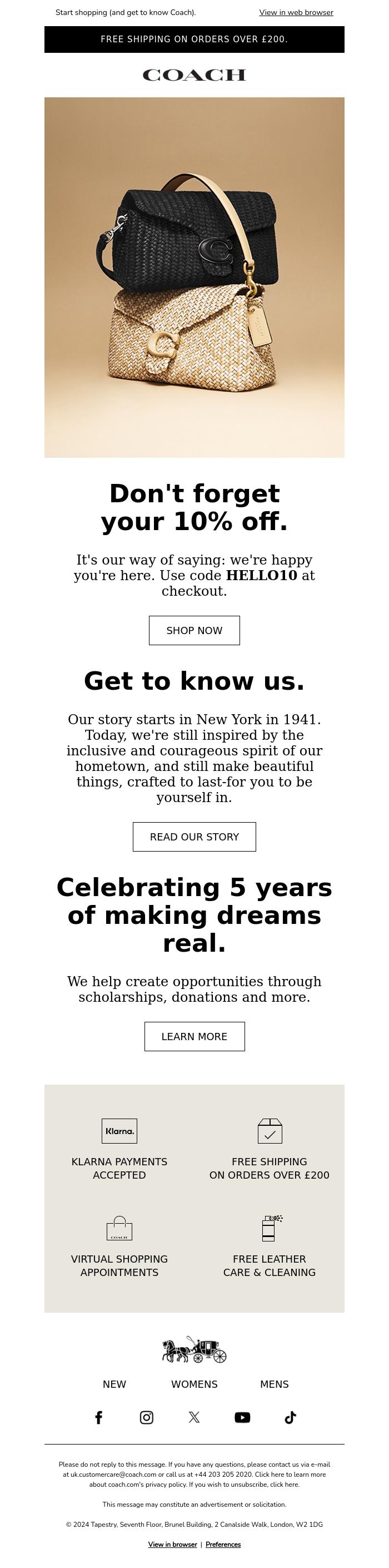 Email Design Inspiration from COACH, 10% off is still waiting for you