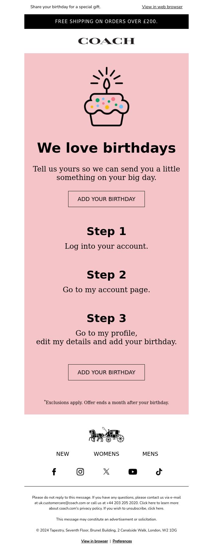 Email Design Inspiration from COACH, We love birthdays