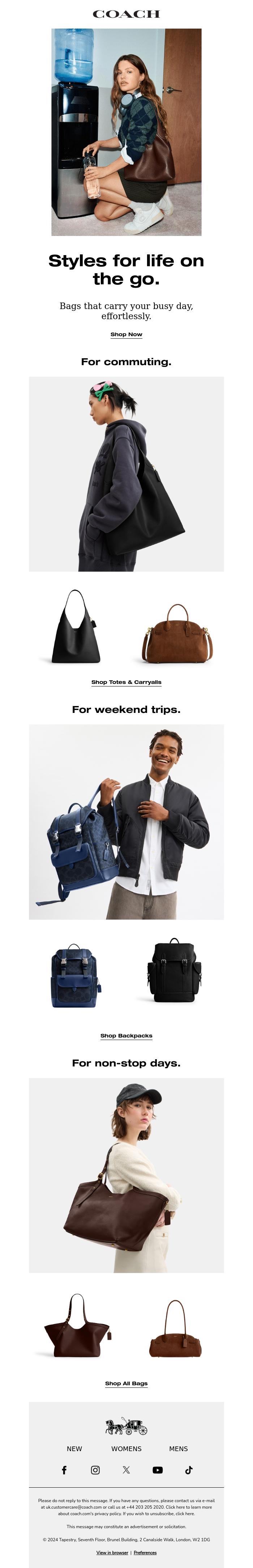 Email Design Inspiration from Coach UK, Bags that move with you.