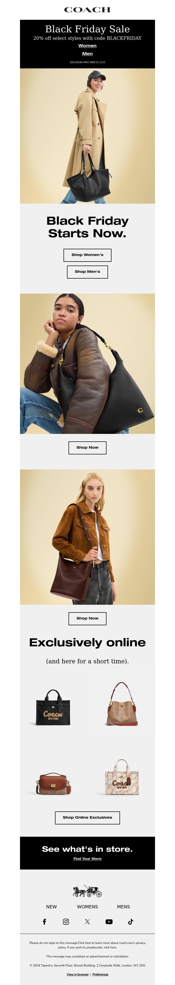 Email Design Inspiration from Coach UK, Black Friday has started!