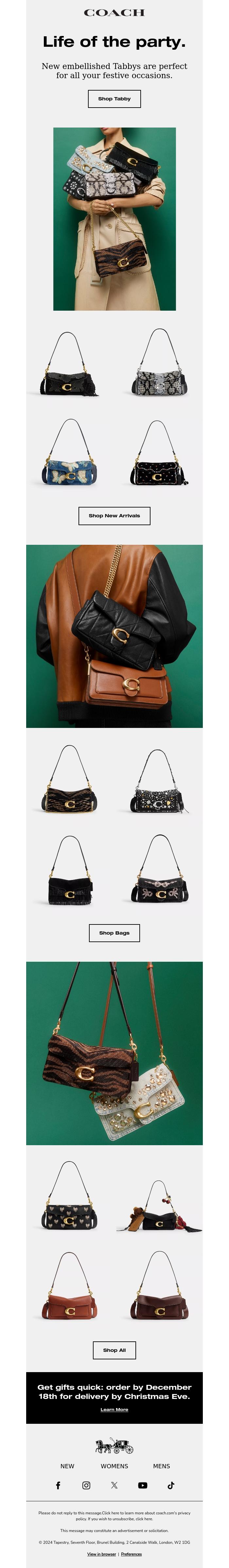 Email Design Inspiration from Coach UK, New statement-making Tabbys