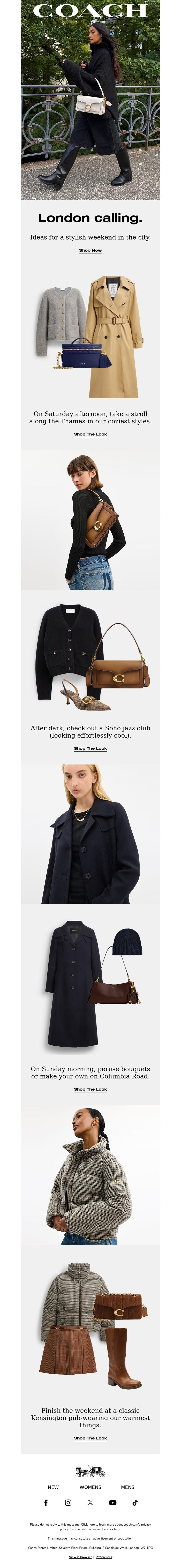 Email Design Inspiration from Coach UK, Just in: our London weekend guide