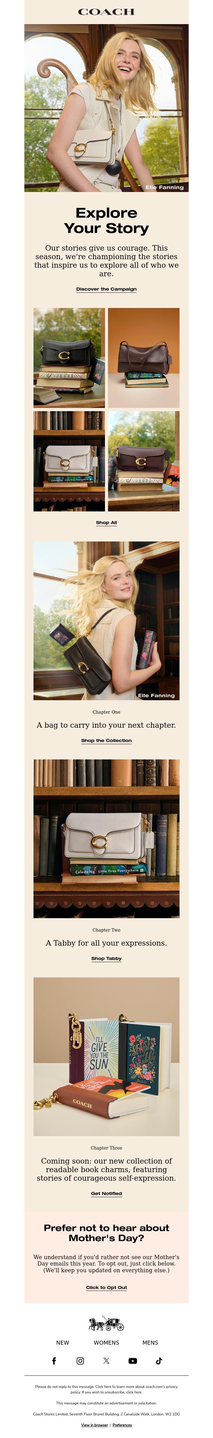 Email Design Inspiration from Coach UK, A new chapter starts now&nbsp;📖