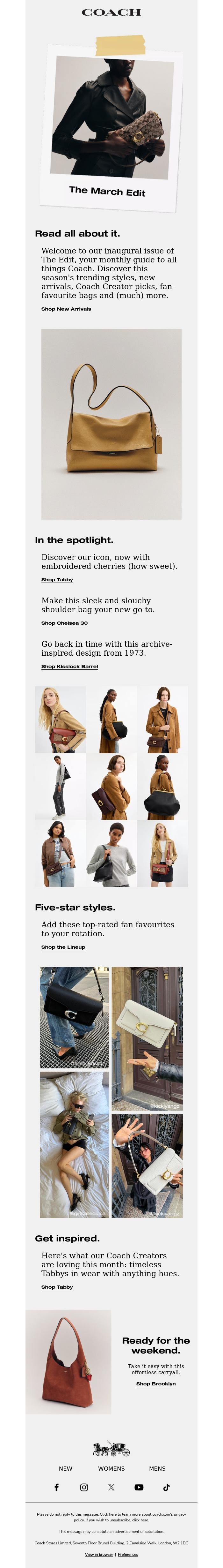 Email Design Inspiration from Coach UK, The March Edit is here