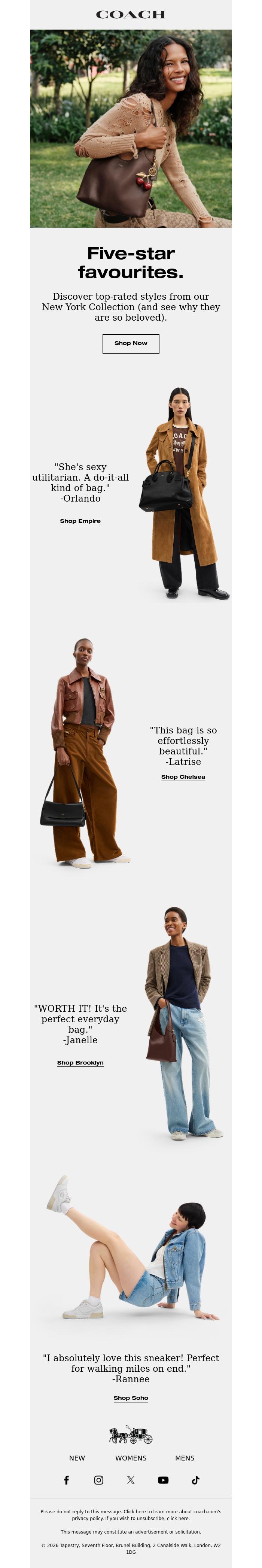 Email Design Inspiration from Coach UK, Everyone is loving our New York Collection. ❤️