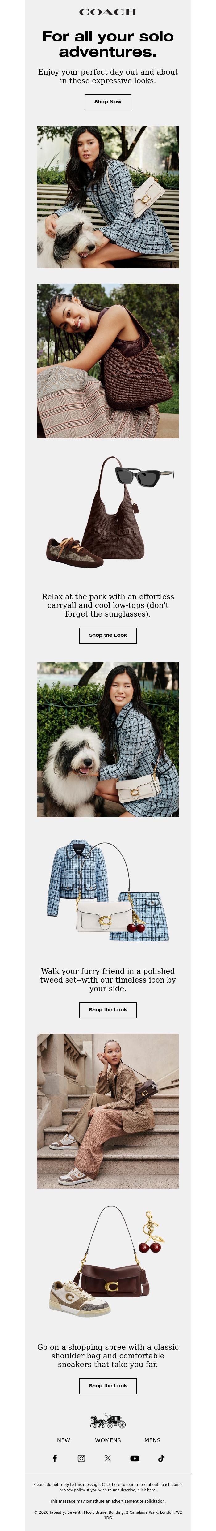 Email Design Inspiration from Coach UK, Looks for a solo adventure