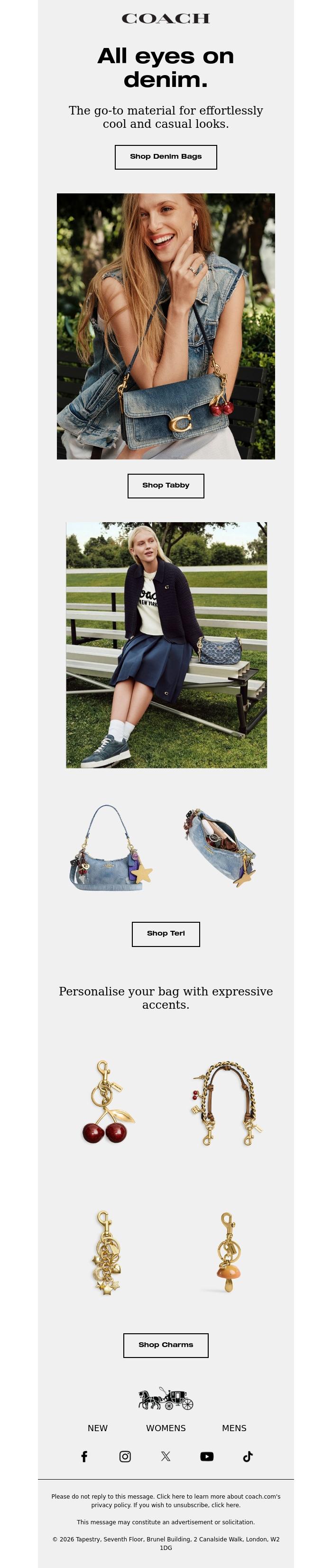 Email Design Inspiration from Coach UK, Inside: effortlessly cool denim bags