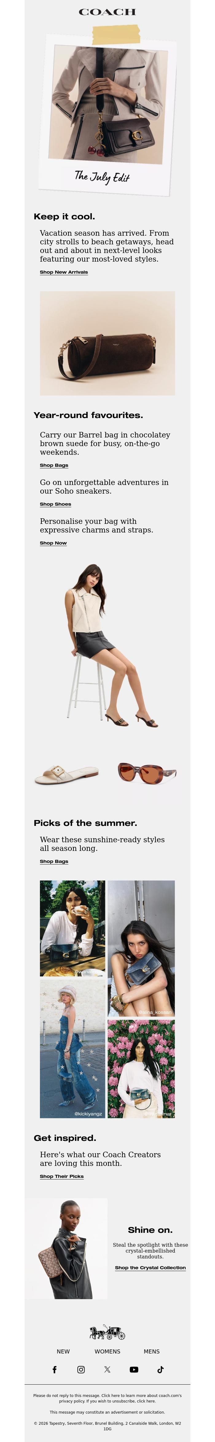 Email Design Inspiration from Coach UK, Just in: The July Edit
