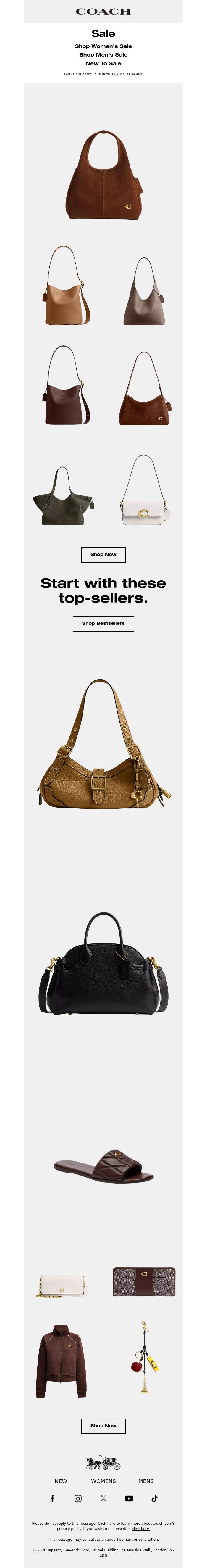 Email Design Inspiration from Coach UK, Top-sellers of sale.