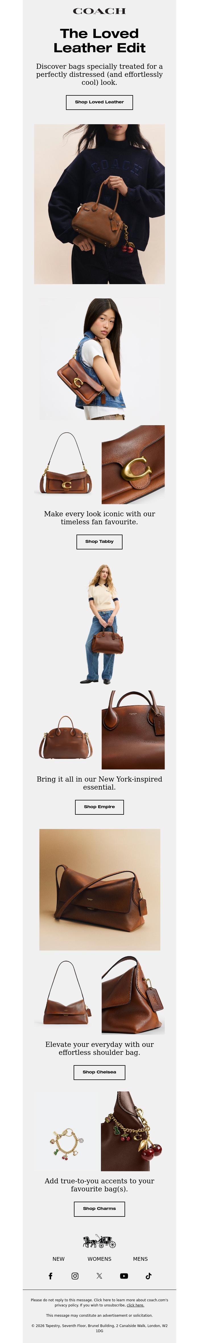 Email Design Inspiration from Coach UK, Meet our Loved Leather collection.