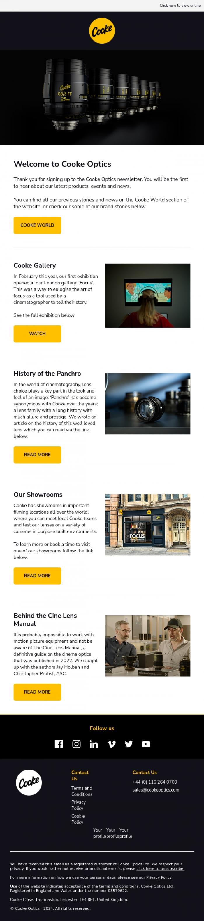 Email Design Inspiration from Cooke Optics, Welcome to Cooke Optics