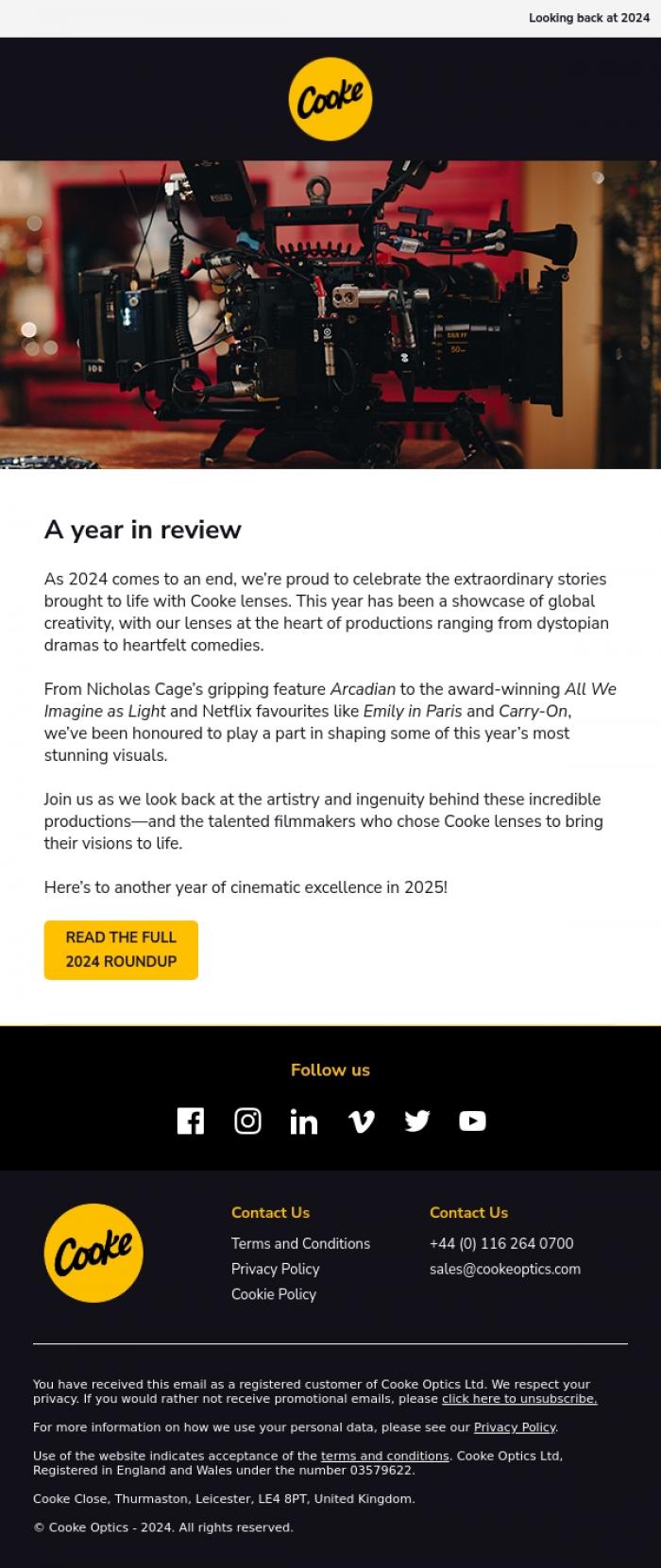 Email Design Inspiration from Cooke Optics, Looking back at 2024