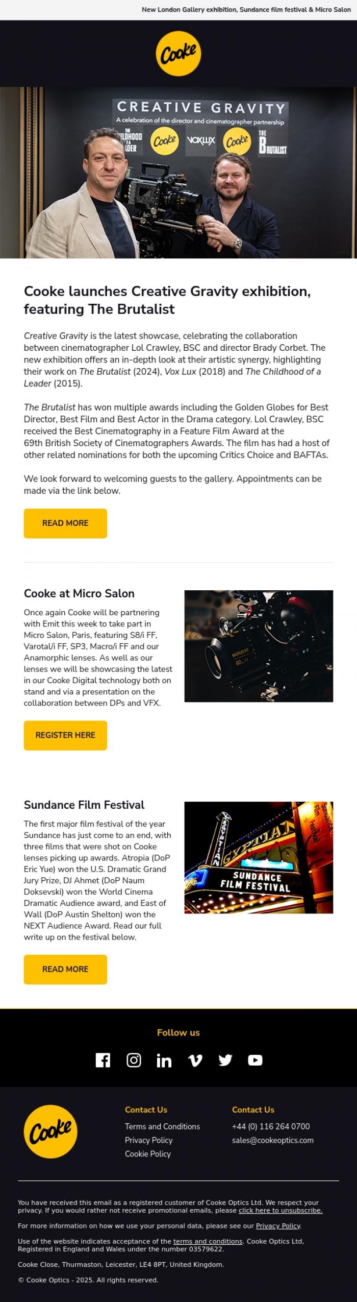 Email Design Inspiration from Cooke Optics, Cooke newsletter