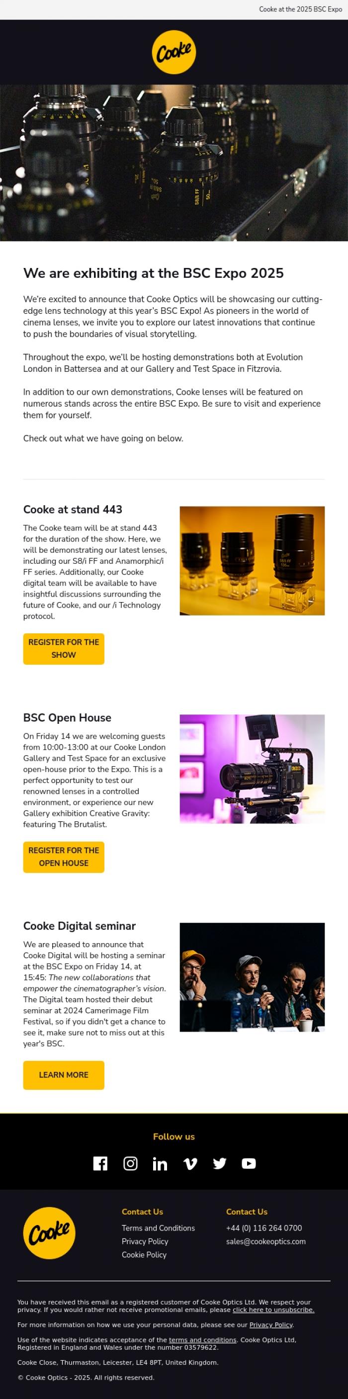 Email Design Inspiration from Cooke Optics, Cooke at the BSC Expo 2025