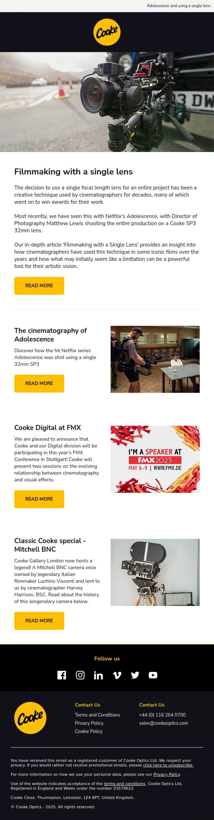 Email Design Inspiration from Cooke Optics, Filmmaking with a single lens