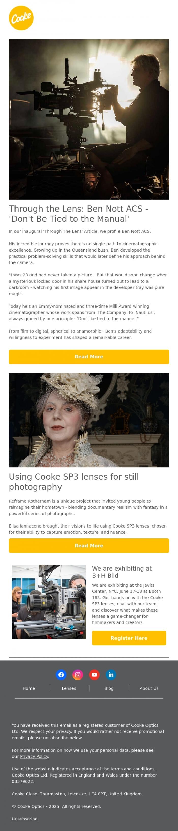 Email Design Inspiration from Cooke Optics, Cooke newsletter - Through the Lens: Ben Nott ACS