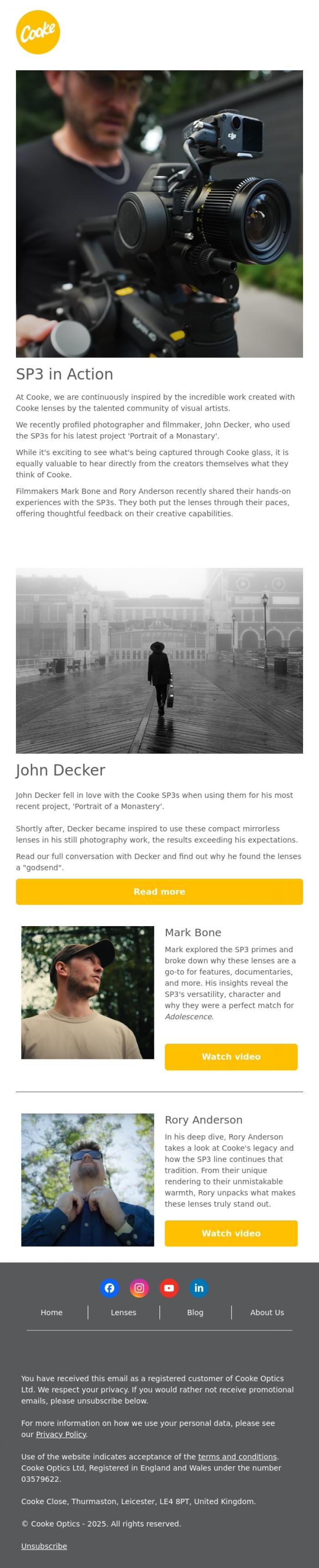 Email Design Inspiration from Cooke Optics, SP3 in Action