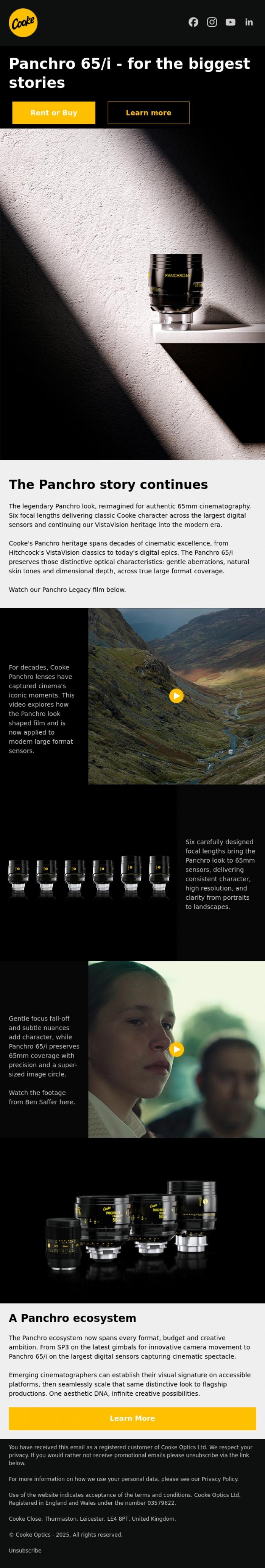 Email Design Inspiration from Cooke Optics, Cooke Panchro 65/i - for the biggest stories