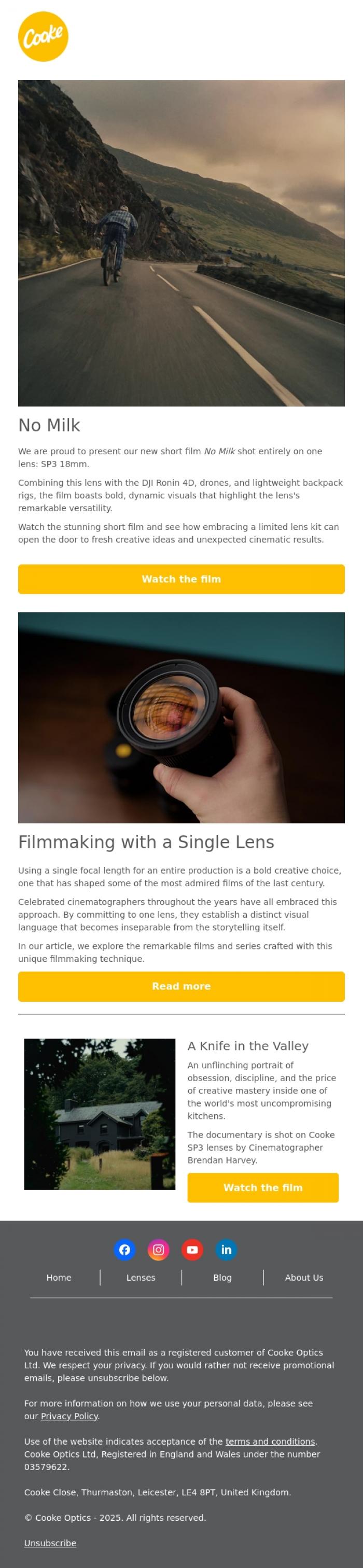 Email Design Inspiration from Cooke Optics, No Milk: SP3 18mm in action