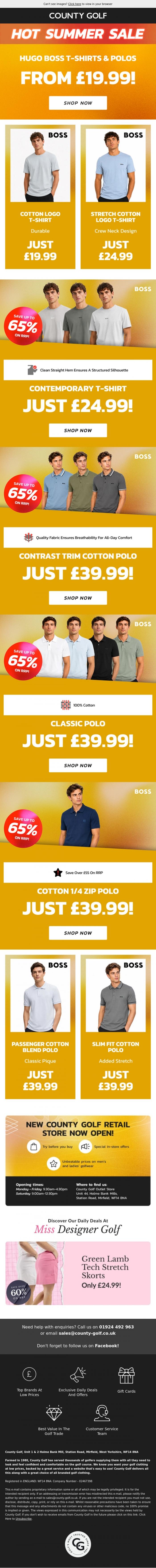 Email Design Inspiration from County Golf, Hugo Boss T-Shirts & Polos From &pound;19.99! Save Up To 65% On RRP!