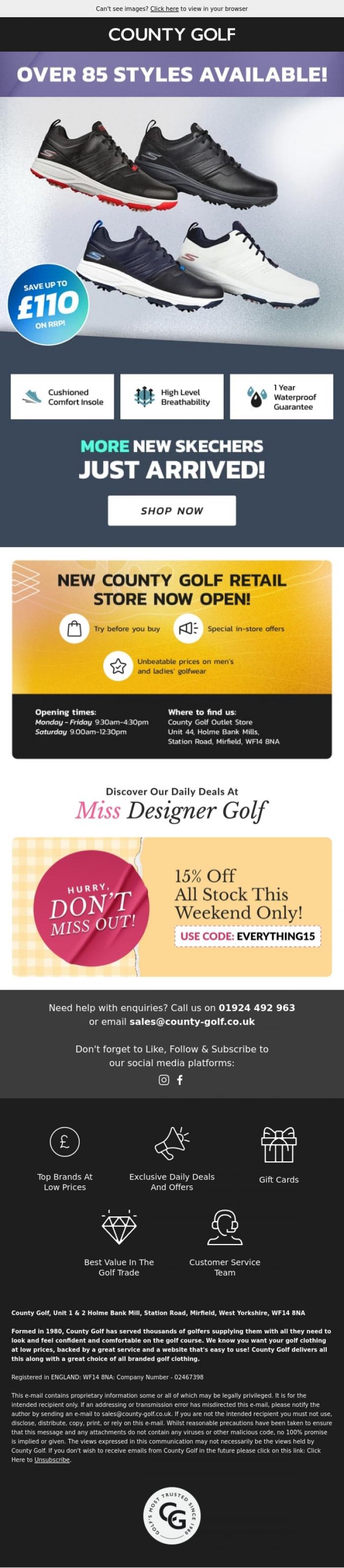 Email Design Inspiration from County Golf, More New Skechers Just Arrived! Now Over 85 Styles Available! Save Up To &pound;110 On RRP!