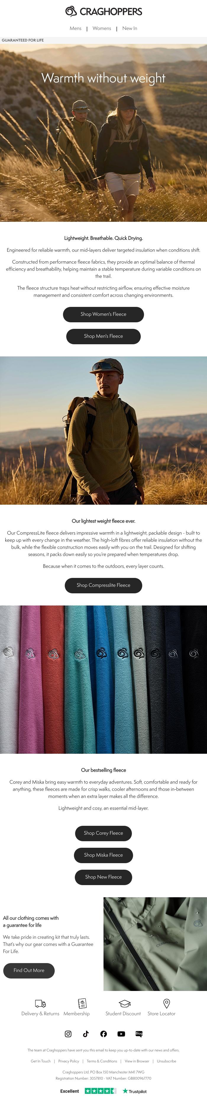 Email Design Inspiration from Craghoppers, Fleece: Lightweight Insulation