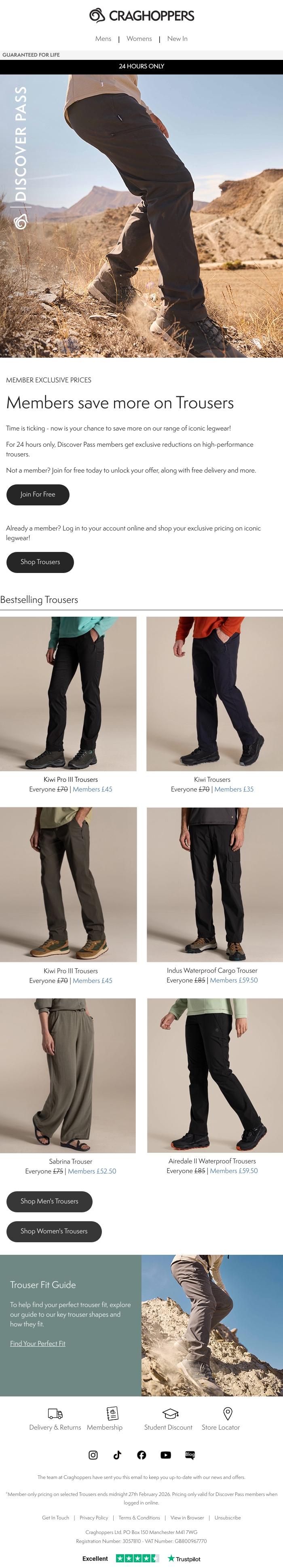 Email Design Inspiration from Craghoppers, Iconic legwear, at Member Prices