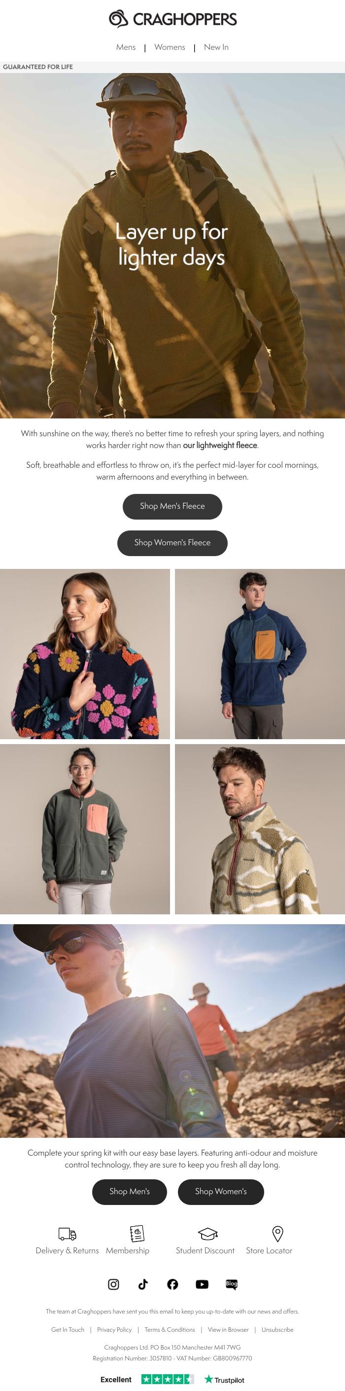 Email Design Inspiration from Craghoppers, Spring starts with Fleece