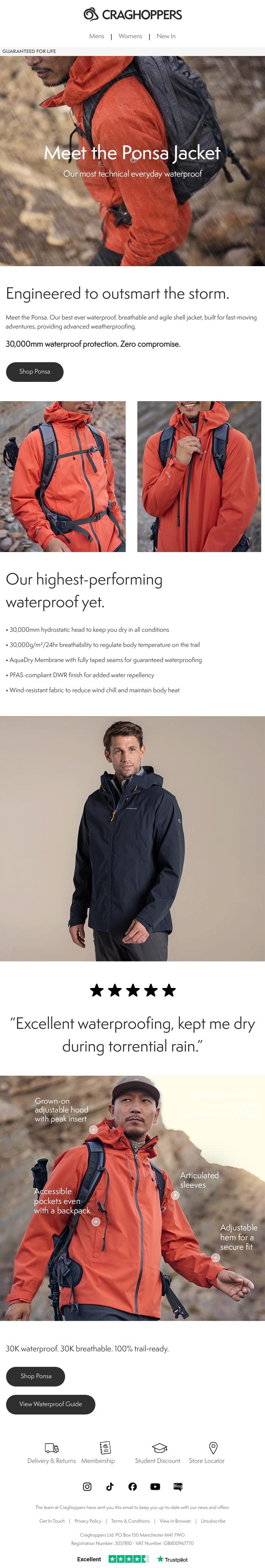 Email Design Inspiration from Craghoppers, The Ponsa: Our most technical everyday waterproof