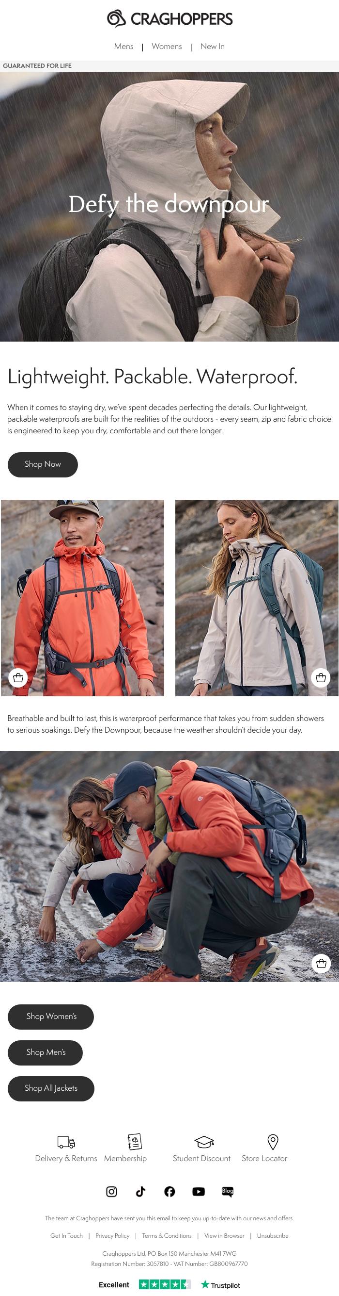 Email Design Inspiration from Craghoppers, Jackets that defy Summer downpours