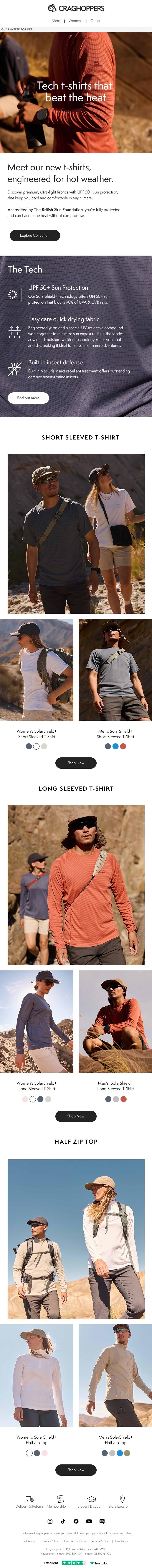 Email Design Inspiration from Craghoppers, Tech t‑shirts that beat the heat.