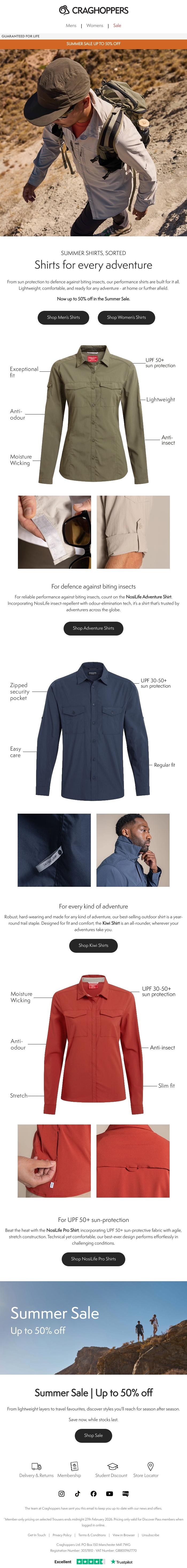 Email Design Inspiration from Craghoppers, Discover Shirts for every summer adventure