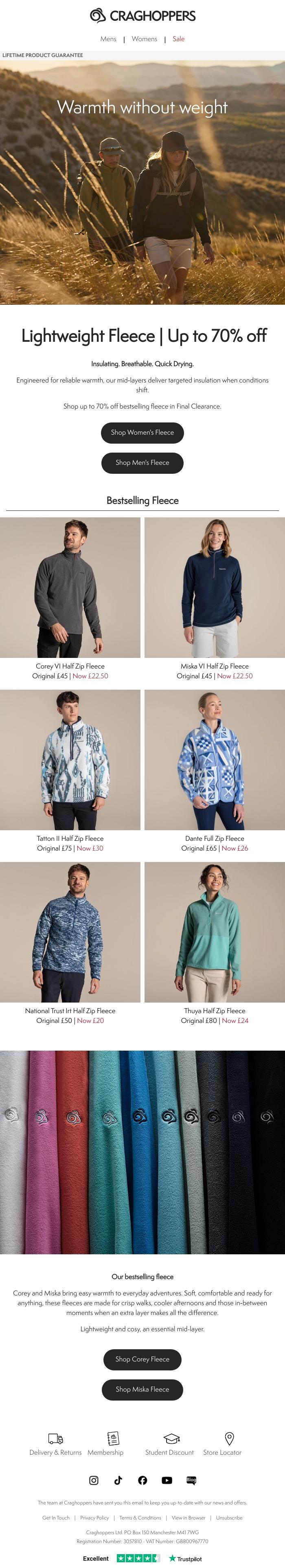 Email Design Inspiration from Craghoppers, Up to 70% off fleece & mid-layers