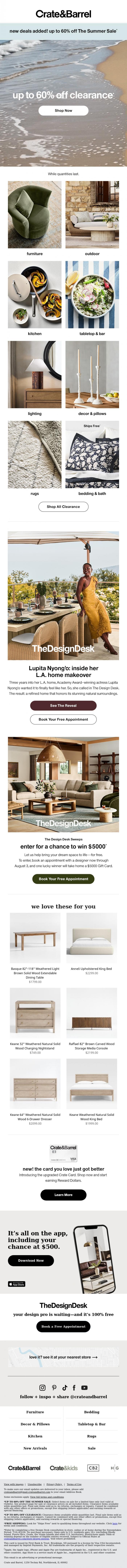 Email Design Inspiration from Crate & Barrel SALE, Something special is up to 60% off! Shop clearance &rarr;