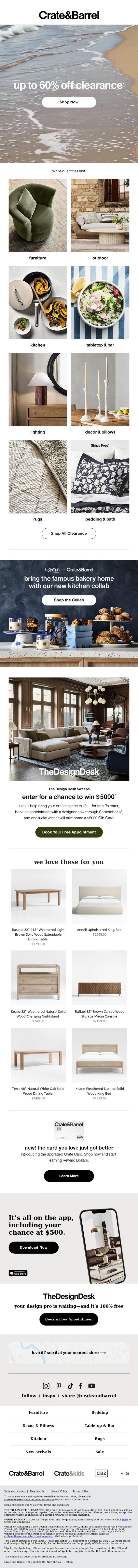 Email Design Inspiration from Crate & Barrel SALE, Something special is up to 60% off! Shop clearance &rarr;