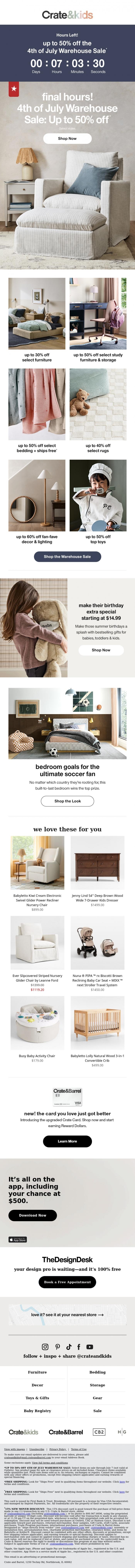 Email Design Inspiration from Crate & Kids SALE, HOURS LEFT! Shop up to 50% off now