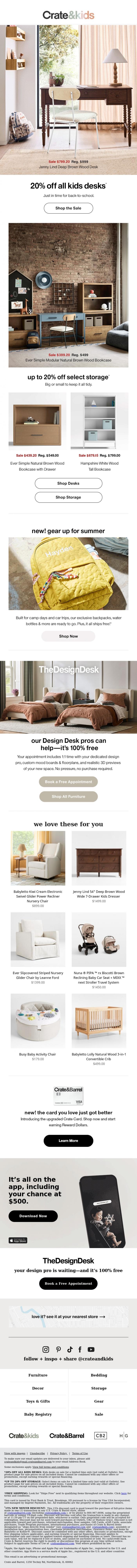 Email Design Inspiration from Crate & Kids SALE, Study time: 20% off ALL kids desks!