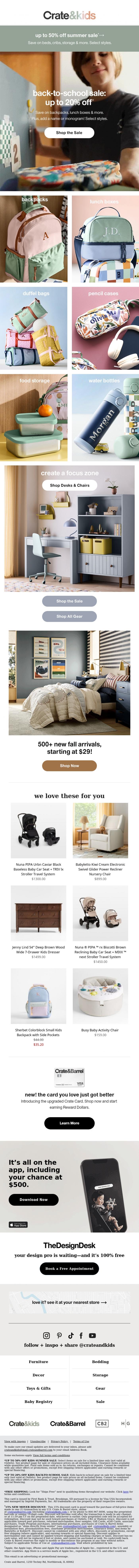 Email Design Inspiration from Crate & Kids SALE, Up to 20% off our Back-to-School Sale!