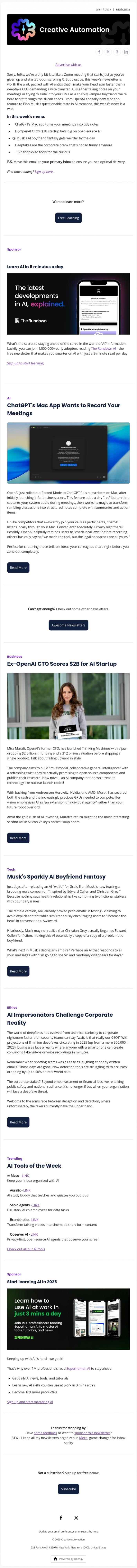 Email Design Inspiration from Creative Automation, ChatGPT's Secret Meeting Recorder