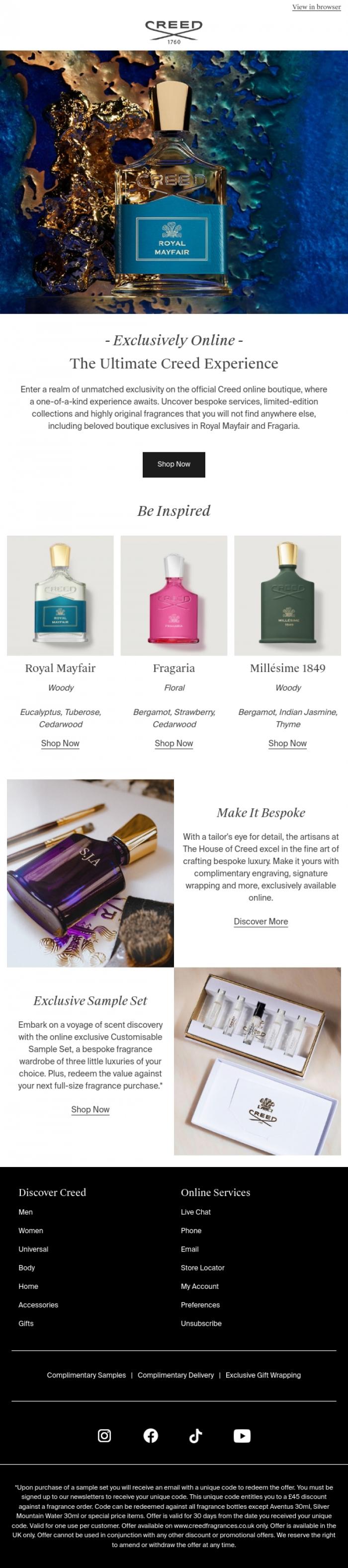 Email Design Inspiration from Creed Fragrance, A One-Of-A-Kind Experience Awaits Online