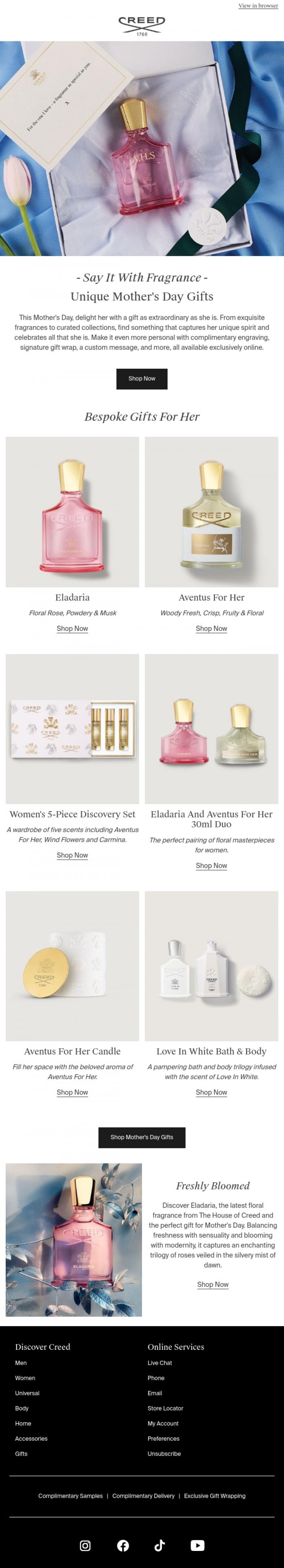 Email Design Inspiration from Creed Fragrance, Give The Gift Of Fragrance This Mother's Day