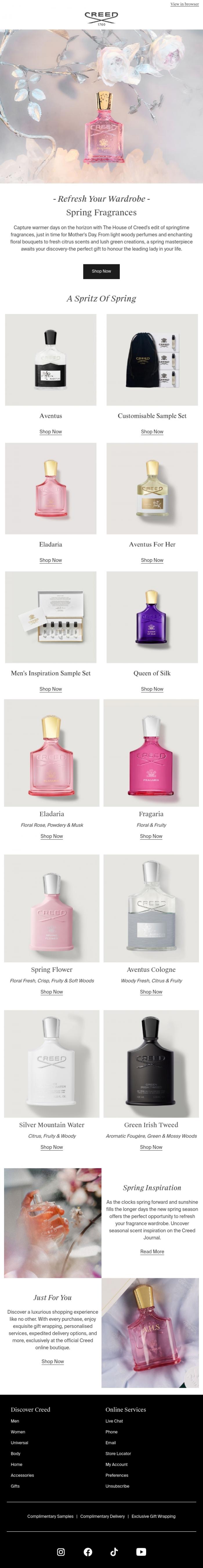 Email Design Inspiration from Creed Fragrance, Discover Your Perfect Spring Fragrance