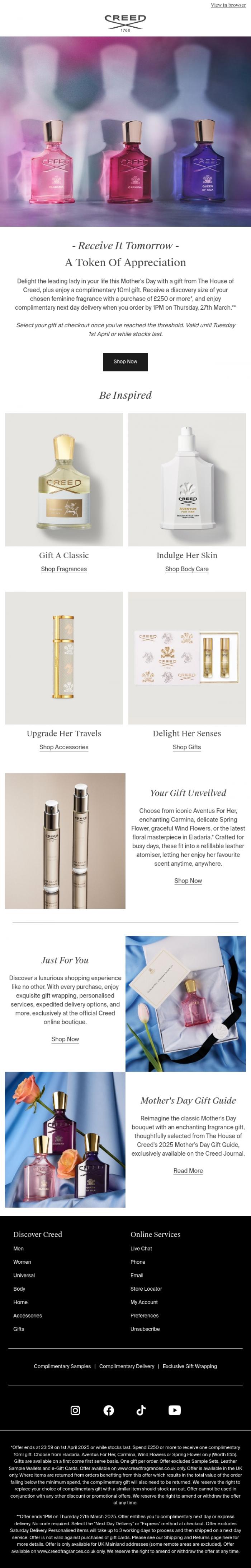 Email Design Inspiration from Creed Fragrance, A Complimentary Gift Just For You